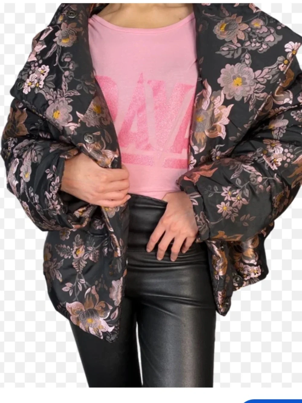 Free People Oversized Jacquard Puffer Floral Jacket, Size M